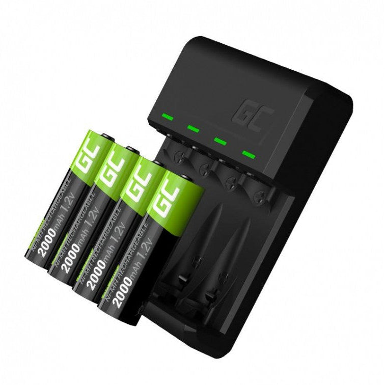 Carregador de Pilhas Greencell + 4 Pilhas Recarregáveis ​​AA 2000mAh